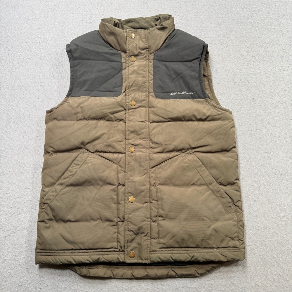 Eddie Bauer Puffer Vest Men's Medium Brown Quilted Sleeveless Hunting Outdoor
